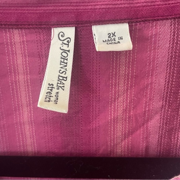 St.John Bay woman's collard button down striped top 2X gma core pink 3/4 sleeves - Picture 3 of 9